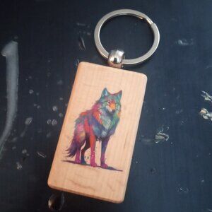 Handmade Wooden Wolf Keychain